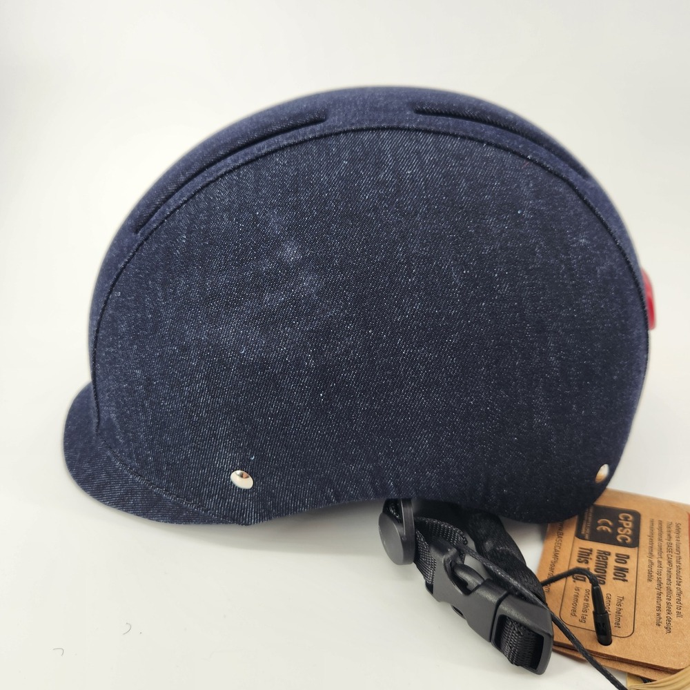 Base Camp BC-019 Bike Helmet Blue Denim Tumbled Rigid LED Light Large 56-61cm